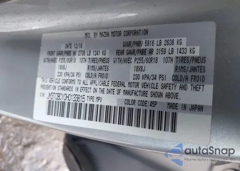 2017 Mazda Cx-9 Touring from USA, damaged, VIN JM3TCBCY0H0133815